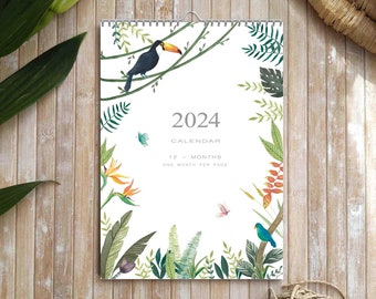 Wall calendar 2024, Planner 2024, 2024 Calendar, Holiday gif for her, floral calendar 2024, new year gift, 2024 botanical calendar.