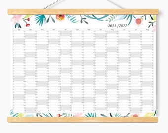 2021 - 2022 Academic Wall Calendar, Academic calendar 2022, floral calendar 2022, handmade calendar, watercolor calendar, botanical calendar