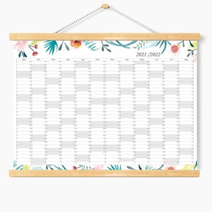 2021 2022 Academic Wall Calendar, Academic calendar 2022, floral calendar 2022, handmade calendar, watercolor calendar, botanical calendar image 1