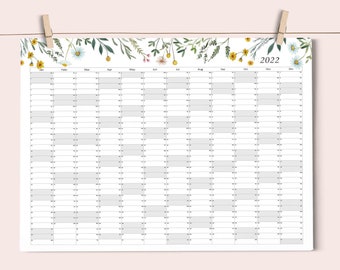 Calendar 2022, Academic wall planner 2021-2022, Academic calendar 2022, floral calendar 2022, handmade calendar, botanical calendar