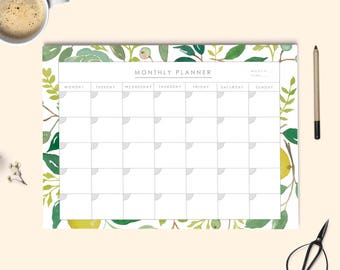Calendar 2020. Printable planner, Monthly Planner, Desk Planner, Watercolor monthly planner, Instant download. 2020 Printable planner