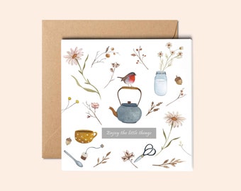 Enjoy the little things card. Autumn Card, Hang in there card,  Greeting Card, Congrats card with envelope. Customizable card. Mindfulness