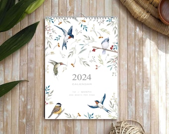 Calendrier 2024, calendrier 2024, calendrier mural 2024, cadeau pour le nouvel an 2024, papeterie 2024, calendrier mural floral.