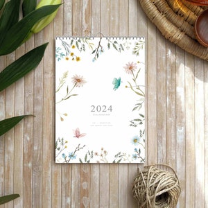 Wall calendar 2024, Planner 2024, 2024 Calendar, Holiday gif for her, floral calendar 2024 new year gift, 2024 botanical calendar.