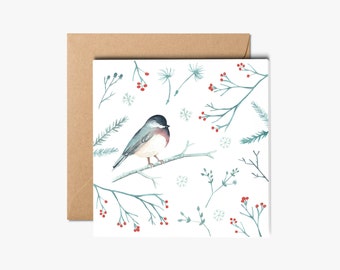 Tarjeta de Navidad - Pájaro invierno - Tarjeta nórdica - Pájaro Robin