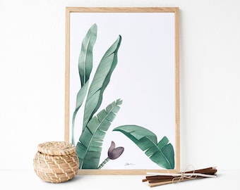 Banana Leaf Print, Leaf Wall Art Print, Green Leaves print, Banana Leaf Poster, Green Wall Art, Botanical art, Botanical decor, Plant print.