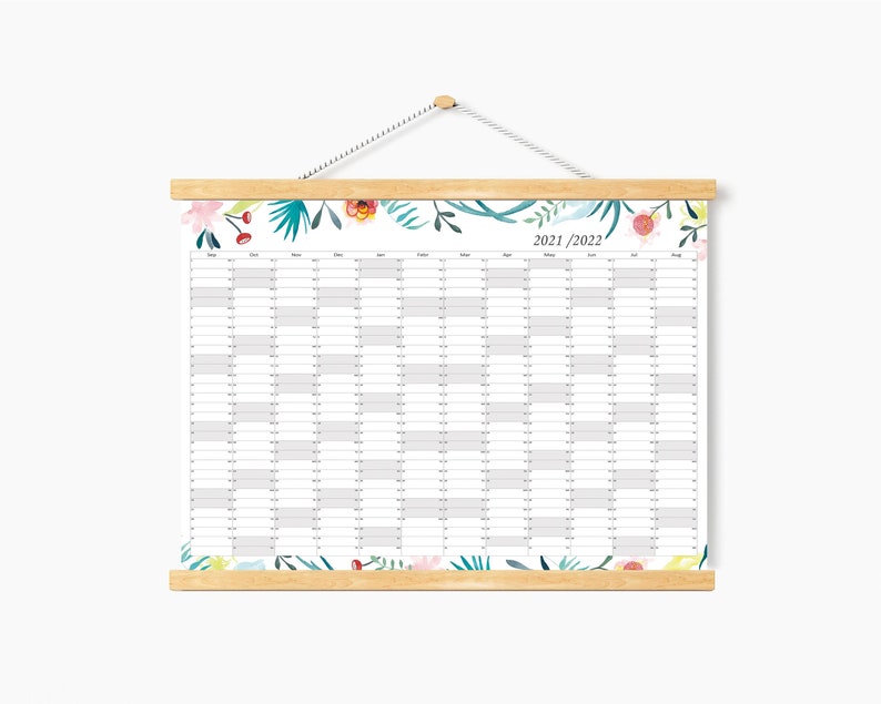 2021 2022 Academic Wall Calendar, Academic calendar 2022, floral calendar 2022, handmade calendar, watercolor calendar, botanical calendar image 1