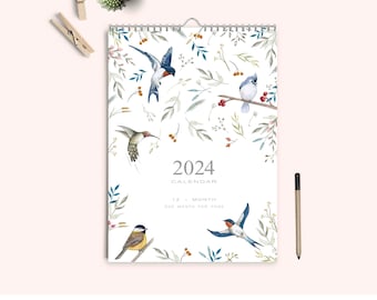 Wall Calendar 2024, Planner 2024, 2024 Calendar, Holiday Gif for Her,  Floral Calendar 2024, New Year Gift, 2024 Botanical Calendar. 