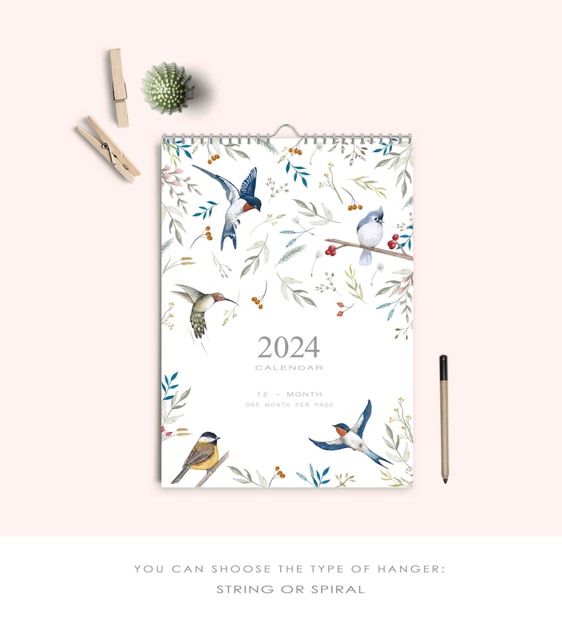 Calendario 2024, 2024 calendario, calendario de pared 2024, regalo para año nuevo 2024, papelería 2024, calendario floral de pared. imagen 3