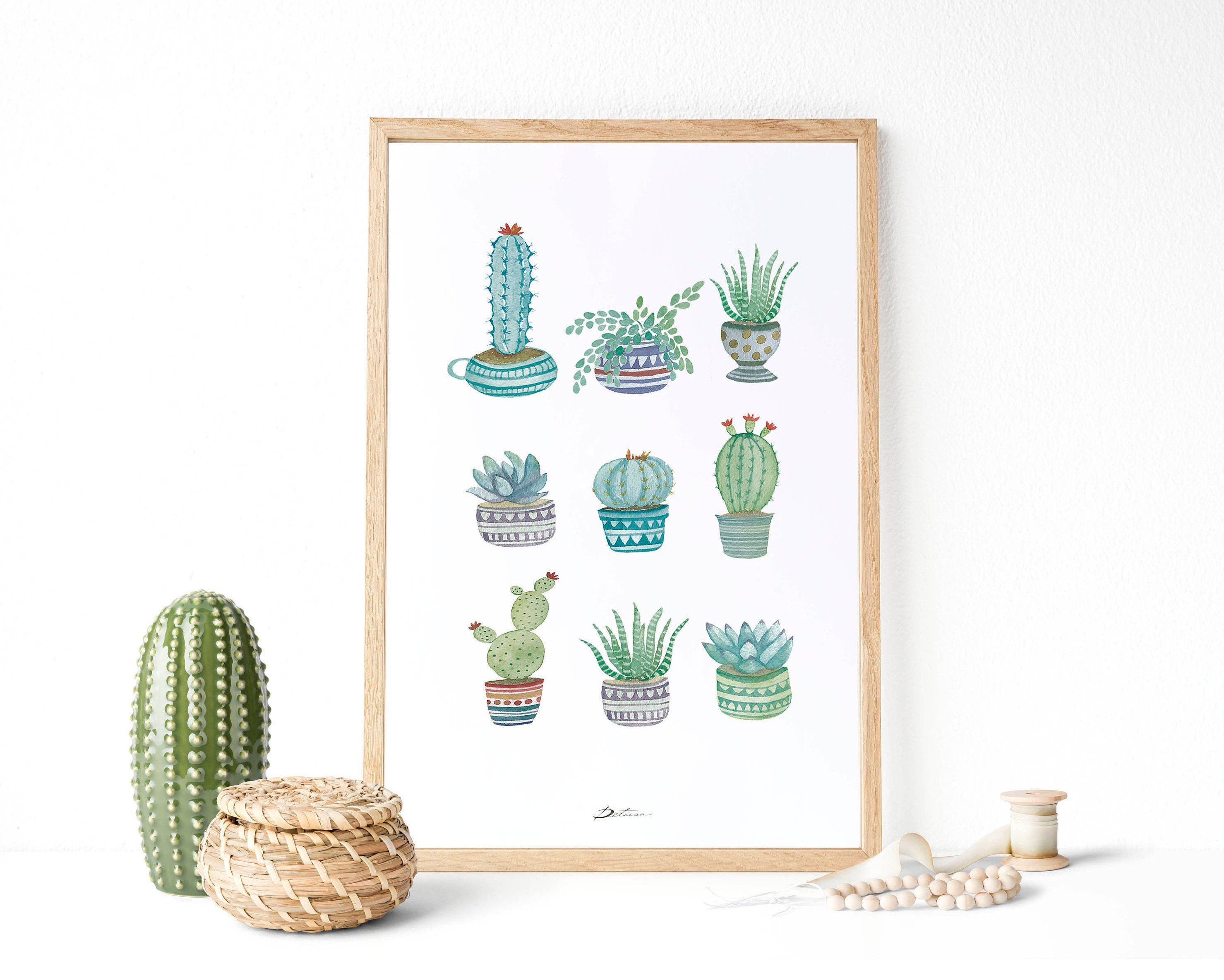 Cactus et Succulentes Cactus Illustration | Botanique Décoration Murale Illustration Succulente Pein