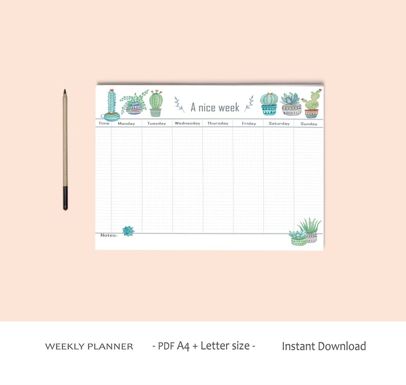 Weekly planner printable Desk Planner Watercolor Planner Pdf weekly planner A4 and letter size Instant download. Botanical planner image 3