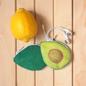 AVOCADO : Avocado purse, avocado fan, unique purse, funny gift idea, headphone holder, avocado bag, for coins, earphone bag. Unique purse. image 3