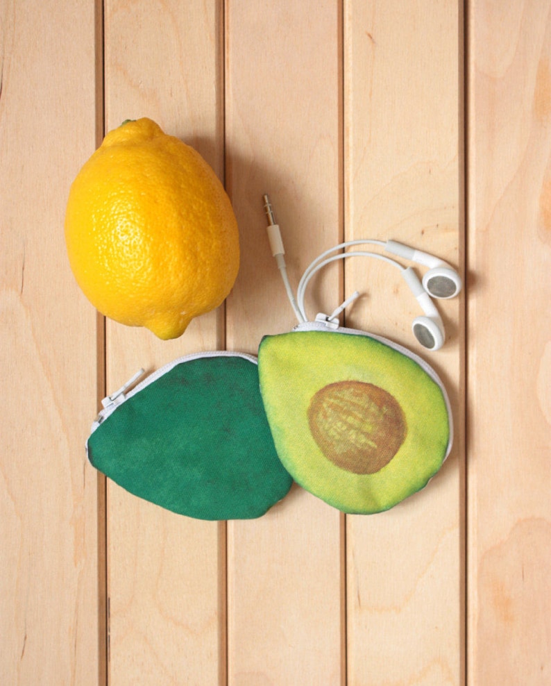 AVOCADO : Avocado purse, avocado fan, unique purse, funny gift idea, headphone holder, avocado bag, for coins, earphone bag. Unique purse. image 3