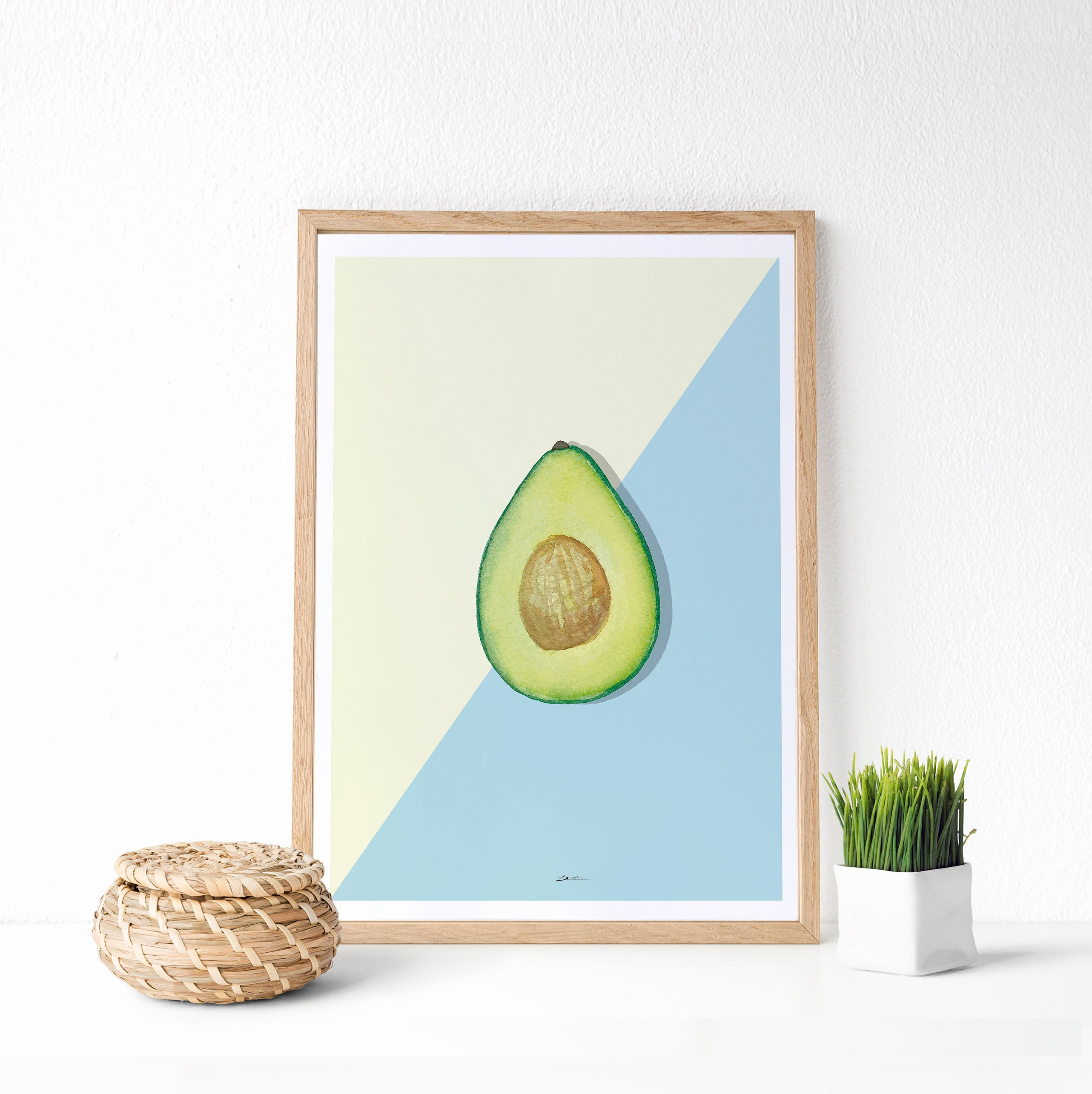 Feuille d'avocat, Décoration de Cuisine, Affiche Illustration Tropicale, Feuilles Fruit, Décor Minim