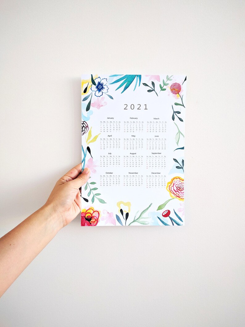 2021 Calendar 2021 Wall Calendar Calendar 2021 Floral Etsy