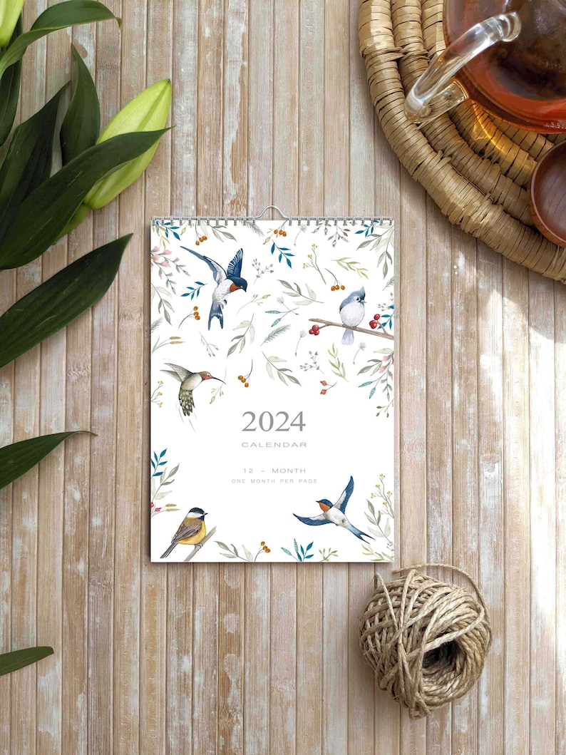 Calendario 2024, 2024 calendario, calendario de pared 2024, regalo para año nuevo 2024, papelería 2024, calendario floral de pared. imagen 1