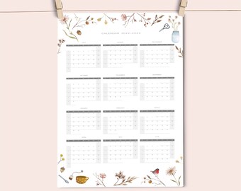 Academic calendar 2022 - 2023, mid year wall calendar, Calendar 2023, Wall calendar 2023, botanical calendar. Greenery decor.