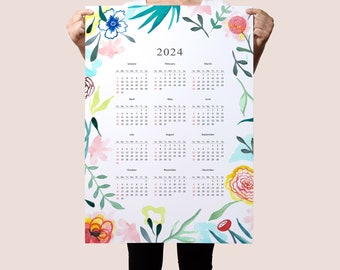 Calendario 2024, calendario de pared 2024, año academico 2024, papelería 2024, calendario floral. Navidad 2024.