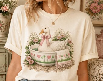 Lucky in Love Goose Bowl Shirt, Vintage Pyrex Inspired Tee, Goose Shirt, Cottagecore Shirt, Grannycore Tee, Antique Collector, Pyrex Lover
