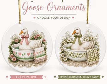 Pyrex Inspired Goose Ornament, Lucky in Love Pyres, Spring Blossom Pyrex, Crazy Daisy Christmas Ornament, Vintage Kitchen Grannycore Gift