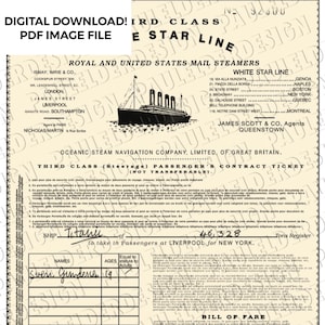 Instapkaart Titanic derde klas, replica prop, pdf, vector, digitale download