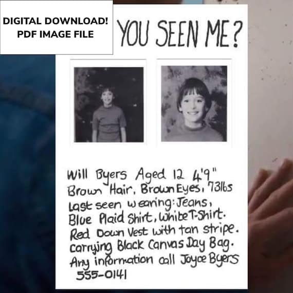 Stranger Things Will Byers Missing Poster Digital Download Etsy