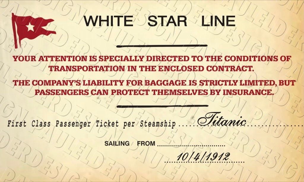 Titanic 1st Class luggage label # 1 replica movie prop