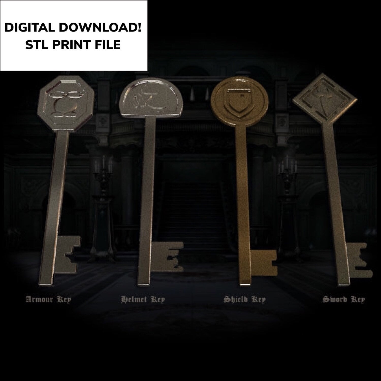 Resident Evil Spencer Mansion Keys STL File for 3D Printing Etsy UK