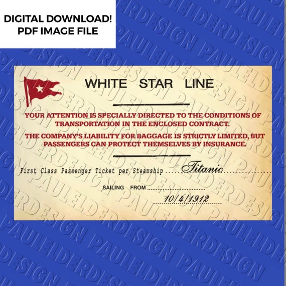 Titanic First Class Ticket Boarding Pass Replica Prop PDF Etsy UK