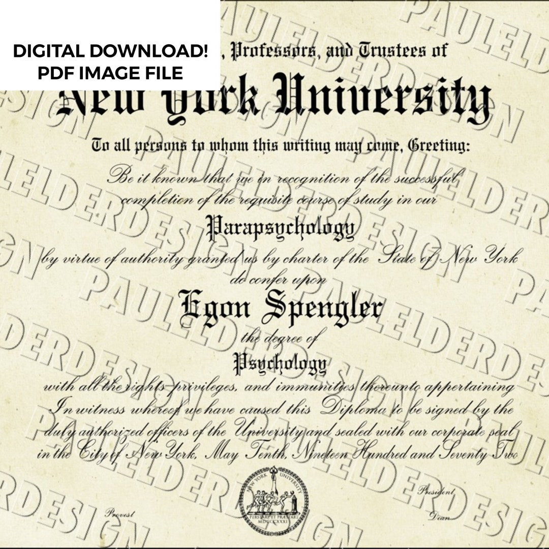 Ghostbusters, Egon Spengler, Diploma, Prop Replica, PDF, Digital