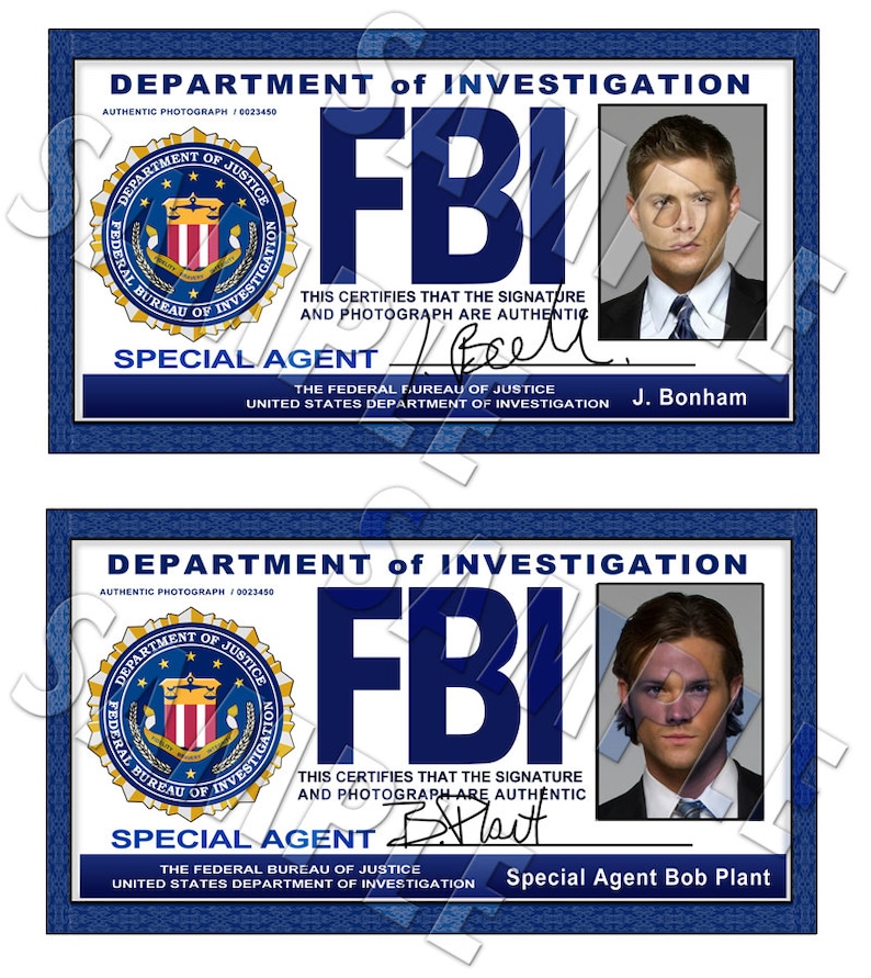 Supernatural FBI Identification Playing cards Dean and Sam Electronic Down load image about Printable Fbi Badge named Supernatural FBI Identity Playing cards Dean and Sam Electronic Obtain