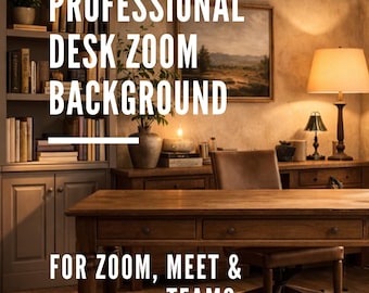 Professional Home Office Zoom Background, Executive Desk Virtual Background, Warm Neutral Workspace for Video Calls