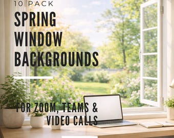 Spring Window Backgrounds for Zoom, Botanical Virtual Background Bundle, Home Office Video Call Backdrops, Garden View Digital Download