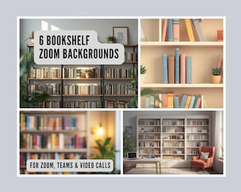 Bookshelf Zoom Background Bundle, 6 Virtual Backgrounds for Zoom, Home Office Library Video Call Backdrops, Digital Download