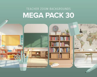 30 Teacher Zoom Backgrounds Mega Pack | Classroom & Library virtual Background | Online Teaching Background | Google Meet Teacher Background