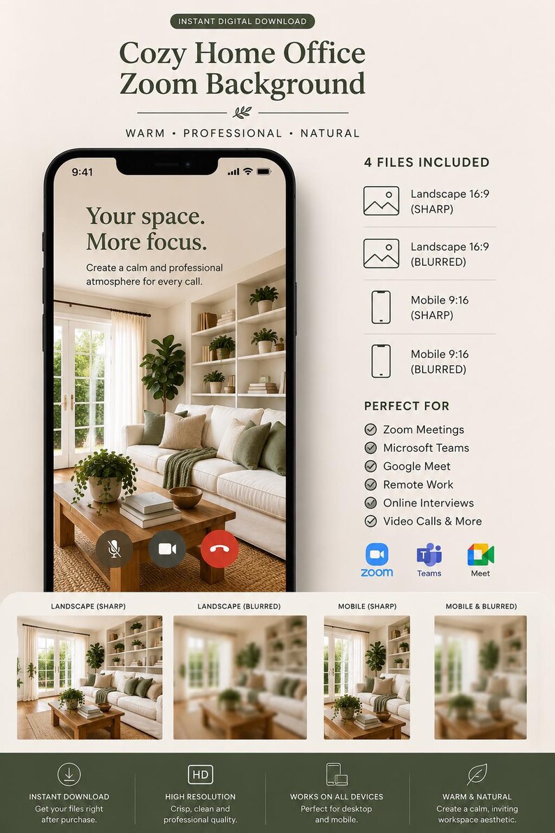Cozy Home Office Zoom Background | Warm Remote Work Virtual Background ...