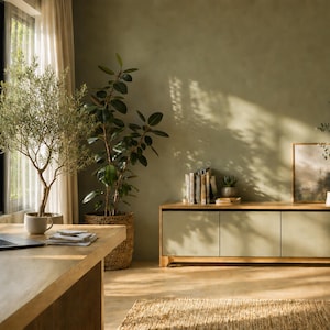 Calm Botanical Home Office Virtual Background, Cozy Zoom Background, Professional Video Call Backdrop, Original & Blurred