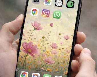 Desktop Wallpaper, Spring Floral Wallpaper, Pastel Computer Background, Pink Wildflower Wallpaper, Multiple Sizes Digital Download