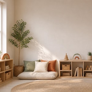 Kids Classroom Zoom Background | Neutral Montessori Playroom for Online Teaching