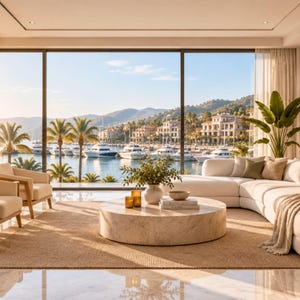 Luxury Coastal Penthouse Zoom Background | Modern Waterfront Office |  Virtual Background
