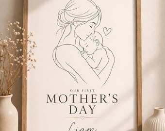 First Mother's DAy Personalized Print, Custom Baby name and Date gift for Mom, Printable Wall Art, New Mom Keepsake Download