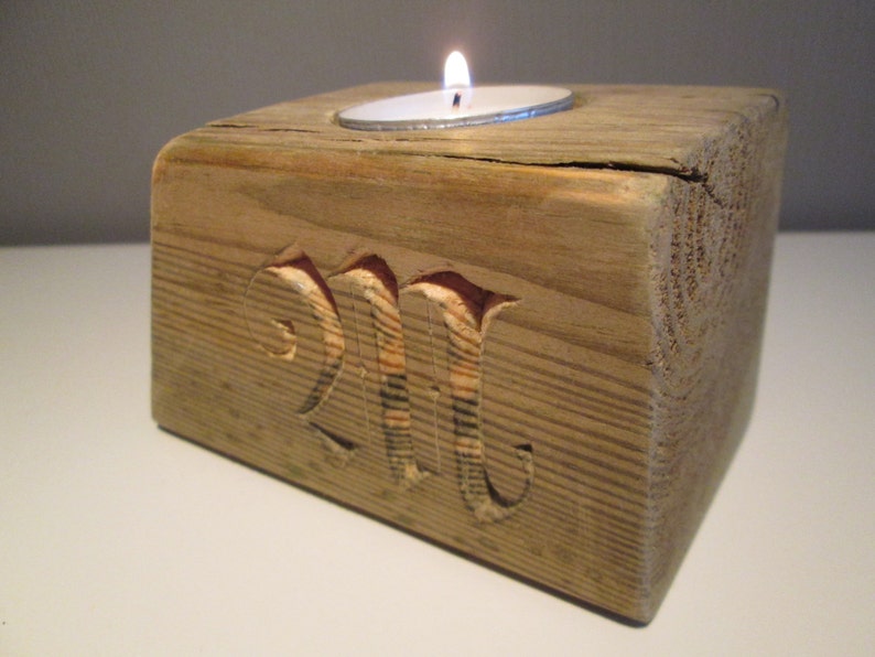 Tealight Candle Holder with handcarved letters wood Etsy