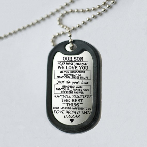 mom to son dog tags