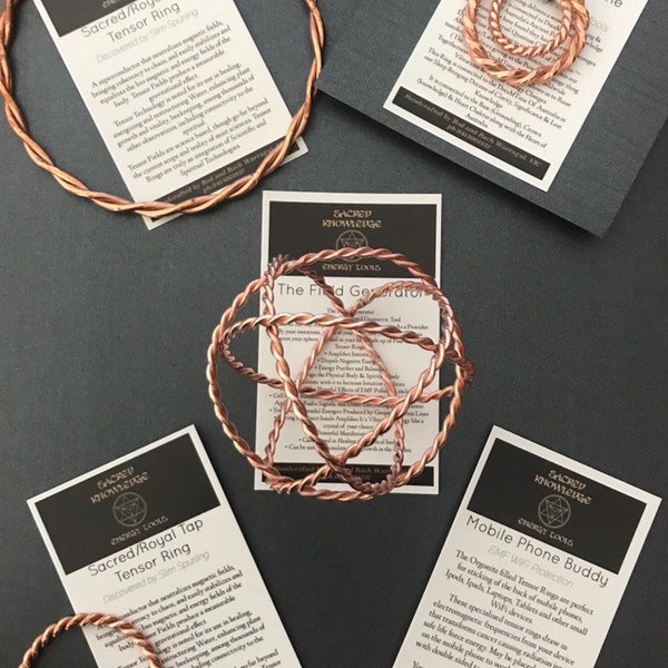 Personal Protection set - copper tensor rings - crystal grids - reiki tools - meditation tools - emf protection- 5G - unique gift -