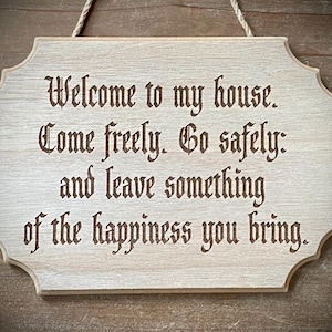 Bram Stoker Welcome to my House Come Freely Go Safely Engraved Distressed Sign Plaque Dracula Vampire Decor