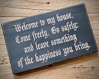Bram Stoker Welcome to my House Come Freely Go Safely Black Engraved Distressed Solid Wood Sign Plaque