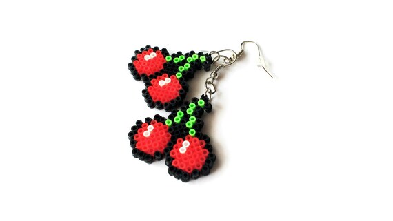 Cherry Earrings Small Pixel Cherry / Handmande Mini Perler | Etsy