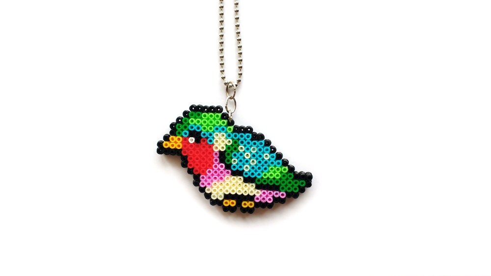 Perler Bird Necklace Colorful Perler Bead Bird Necklace Etsy