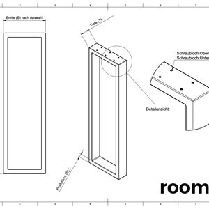 Tischkufen technische Zeichnung: Höhe (H) Breite (B) Vierkantprofil Tiefe (T) Profilstärke (S)