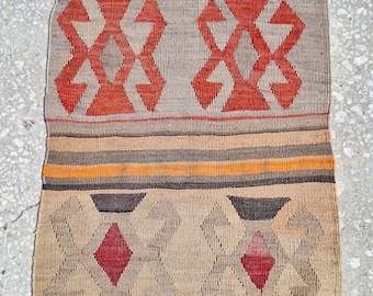 Around 80 years old Kırşehir Kilim Rug - 78cm x 50cm – 2.55ft x 1.64ft Excluding Fringes